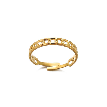 316L Stainless Steel Geometric Open Ring – Gold Color Waterproof Wedding Band