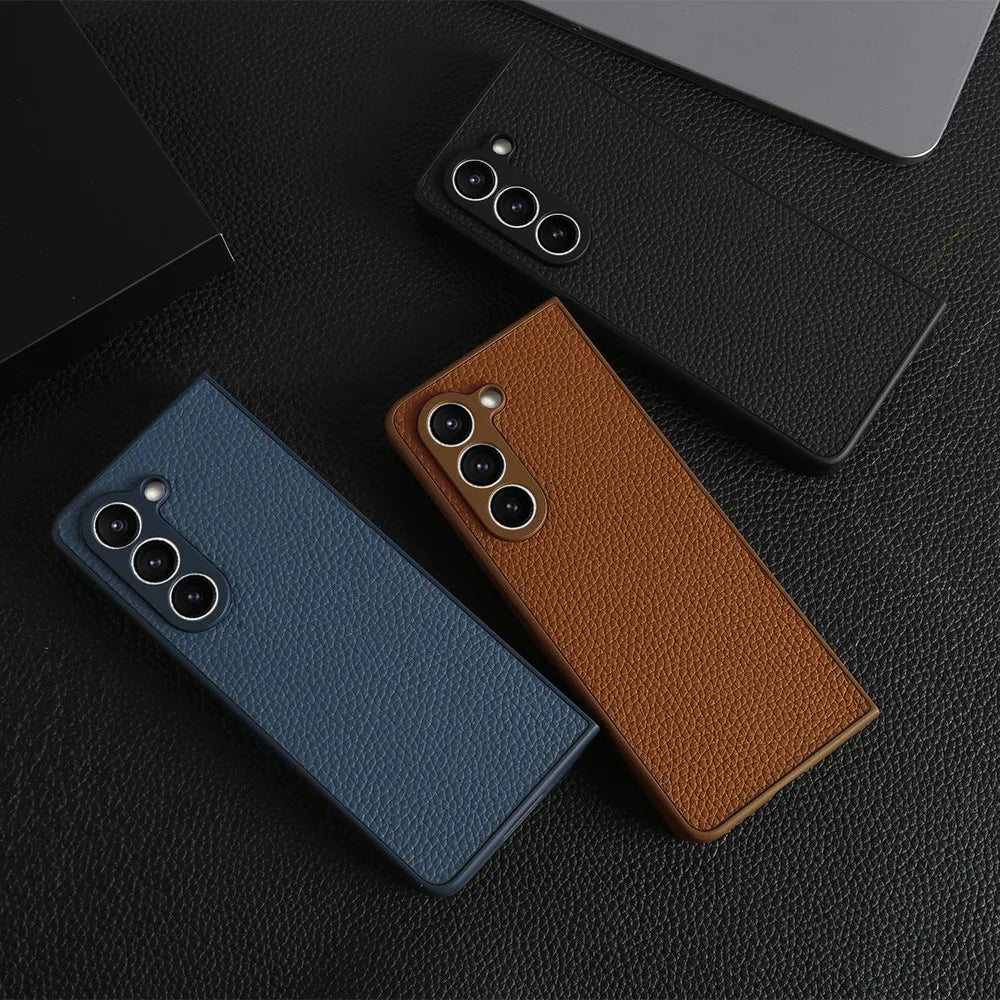 For Case Samsung Galaxy Z Fold 5 Fold4 Fold3 Fundas Luxury Litchi Genuine Leather Cases for Galaxy Fold5 Phone Cover Coque Shell