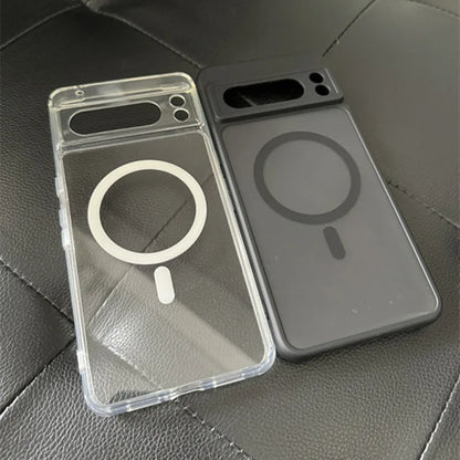 Clear Shockproof PC+TPU Magsafe Case For Google Pixel 10 9 Pro XL 8 7 6 Pro 9a 8a 7a 6a Frosted Magnetic Wireless Charging Cover