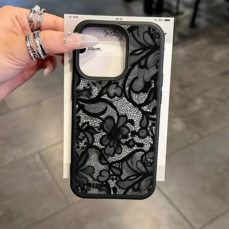 Black Lace Pattern Shockproof iPhone Case