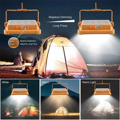 Portable Solar Lantern LED Tent Light Rechargeable Lantern Emergency Night Market Light Outdoor Camping Bulb Lamp Searchlight