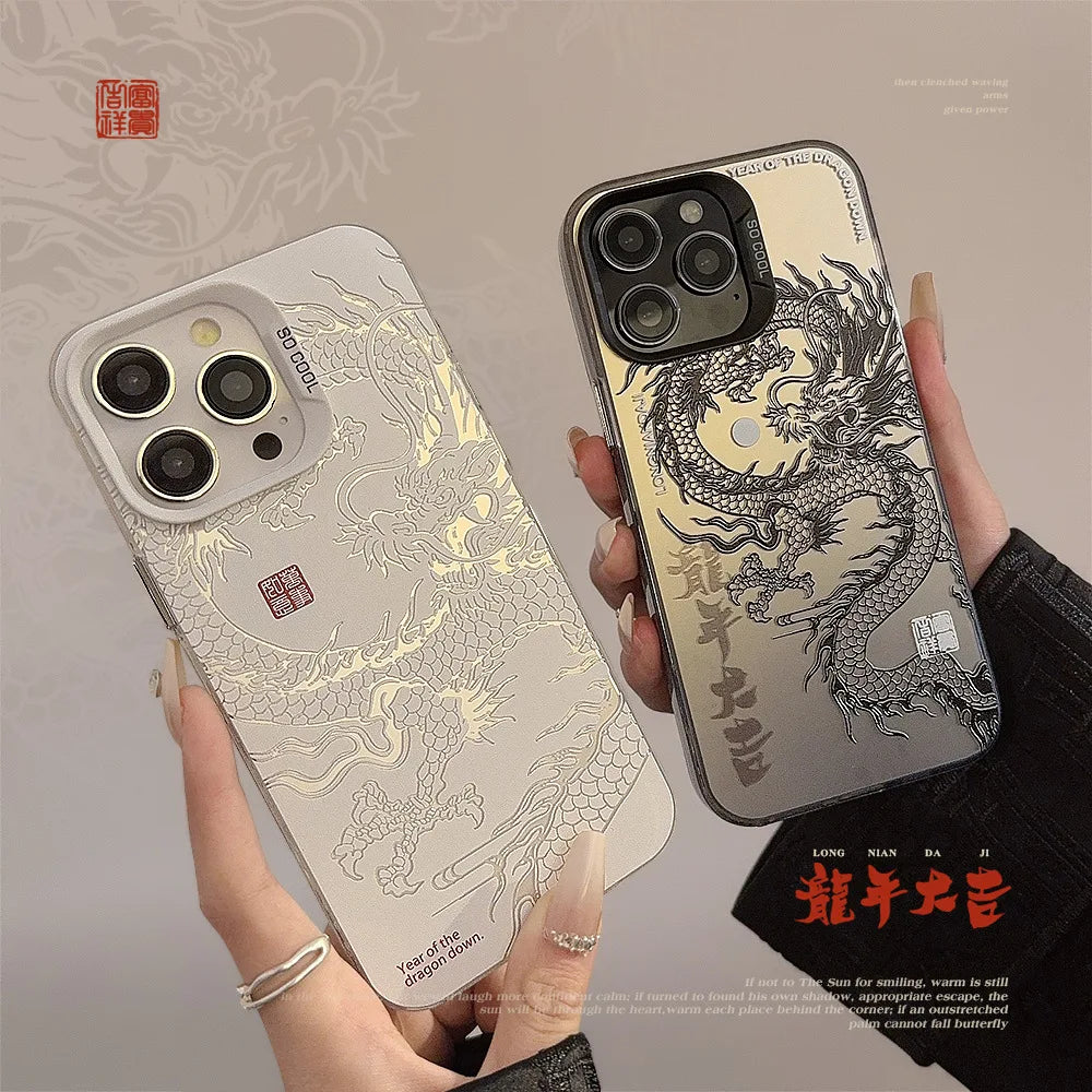 Cool Unique Phone Cases for iPhone 16 Pro Max Plus 15 14 11 12 13 Chinese Style Dragon Protective Phone Covers