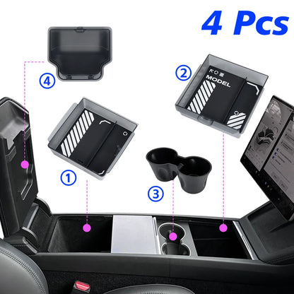 TEKSY 1/2/3/4/6/7/8pcs For Tesla New Model Y 2025 2026 Juniper ABS with Silicone Non-slip Mat Console & Armrest Storage Box