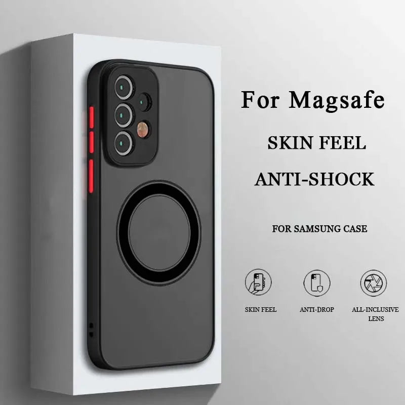 Luxury for Magsafe Wireless Charge Case For Samsung Galaxy S20 S21 S22 S23 FE S24 S25 Plus S25 Ultra Shockproof Matte Clear Case