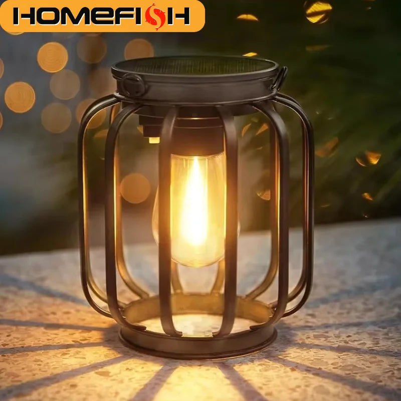 HOMEFISH Solar Lantern LED Light Warm White Outdoor Waterproof Sensor Garden Lamp for Patio Yard Decor Hanging Hollow Design