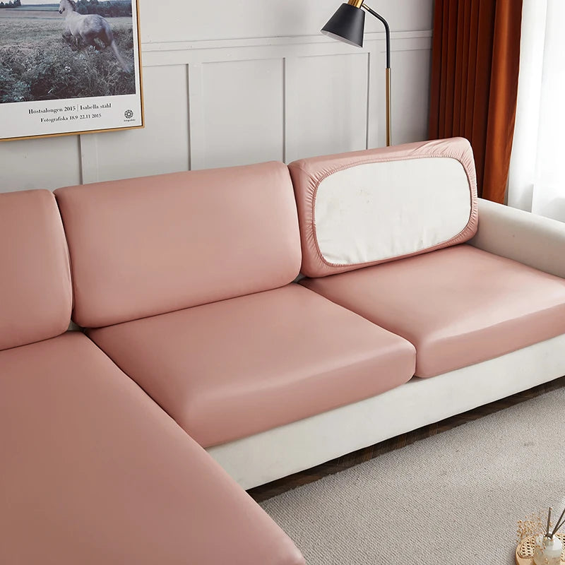 Stretch PU Leather Waterproof Sofa Cushion Cover Sofa Seat Slipcover Backrest Cover Easy Clean Sofa Protector for Pets Kids