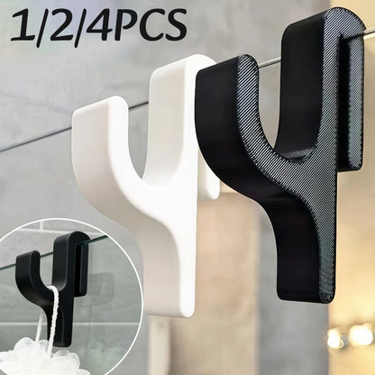 1-4PC 3D Shower Door Towel Hook Clamp On Shower Door Hook No-Drill Bathroom Hanger for Clothes Towel Bathrobes Home Organizer