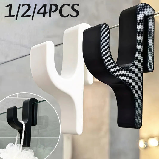 1-4PC 3D Shower Door Towel Hook Clamp On Shower Door Hook No-Drill Bathroom Hanger for Clothes Towel Bathrobes Home Organizer