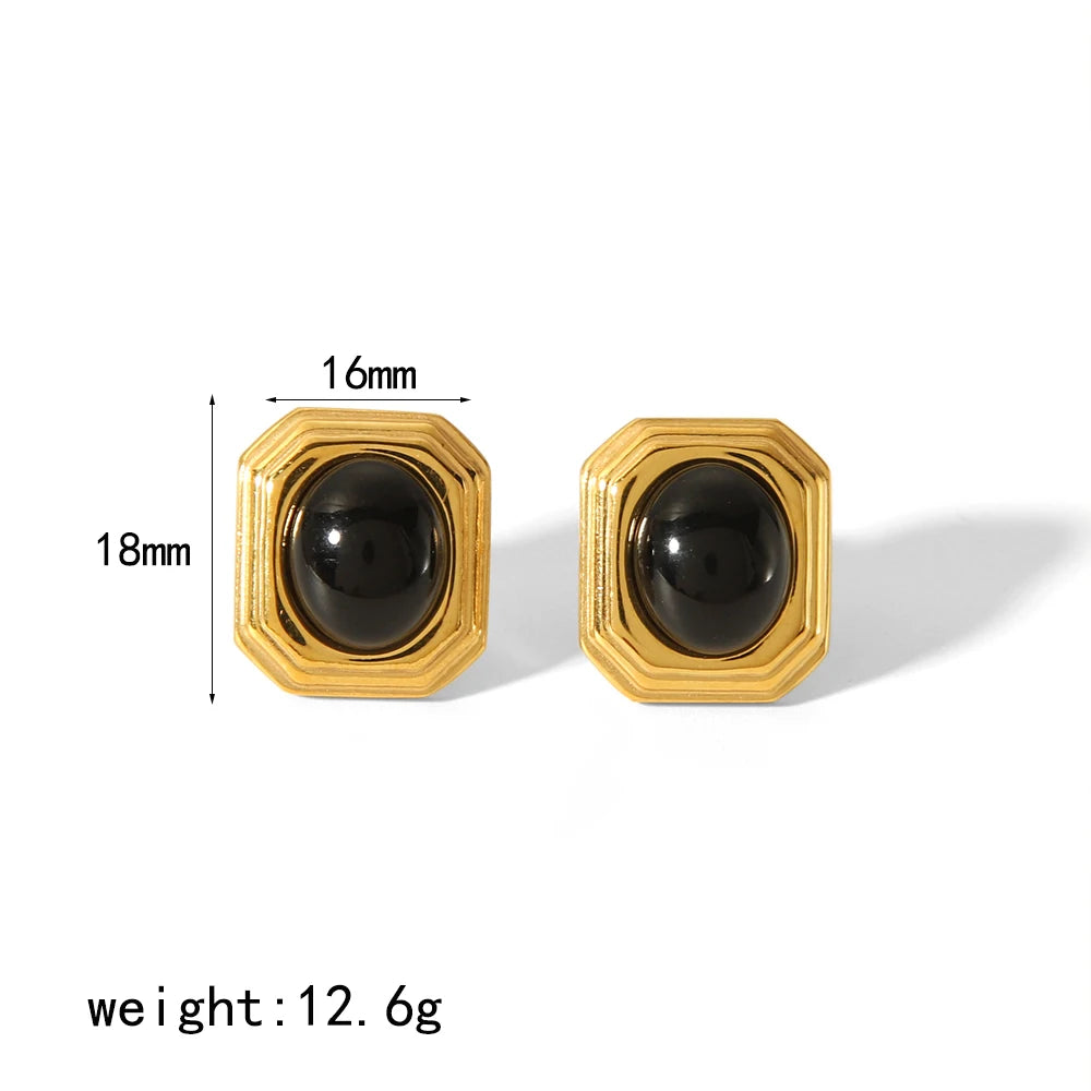 Tiger-Eye Natural Stone Earrings – 18K Gold Plated Stainless Steel, Waterproof