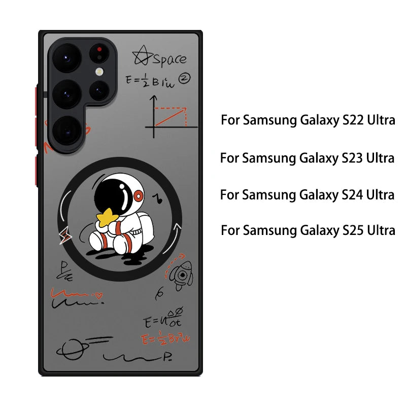 For Samsung Galaxy S26 S25 S24 S23 Ultra Plus S25 FE Edge S22 Astronaut Magsafe Charging Iron Ring Case Shockproof Bumper Cover
