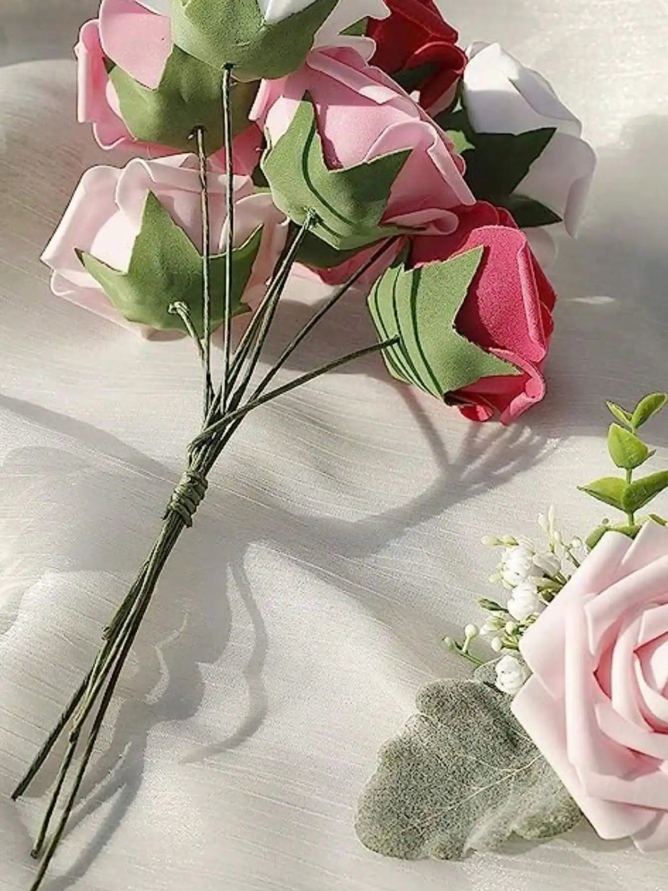 25pcs/Set Artificial Foam Rose Flowers Realistic Fake Roses Stem For DIY Wedding Bouquets Centerpieces Bridal Shower Party Home Decorations