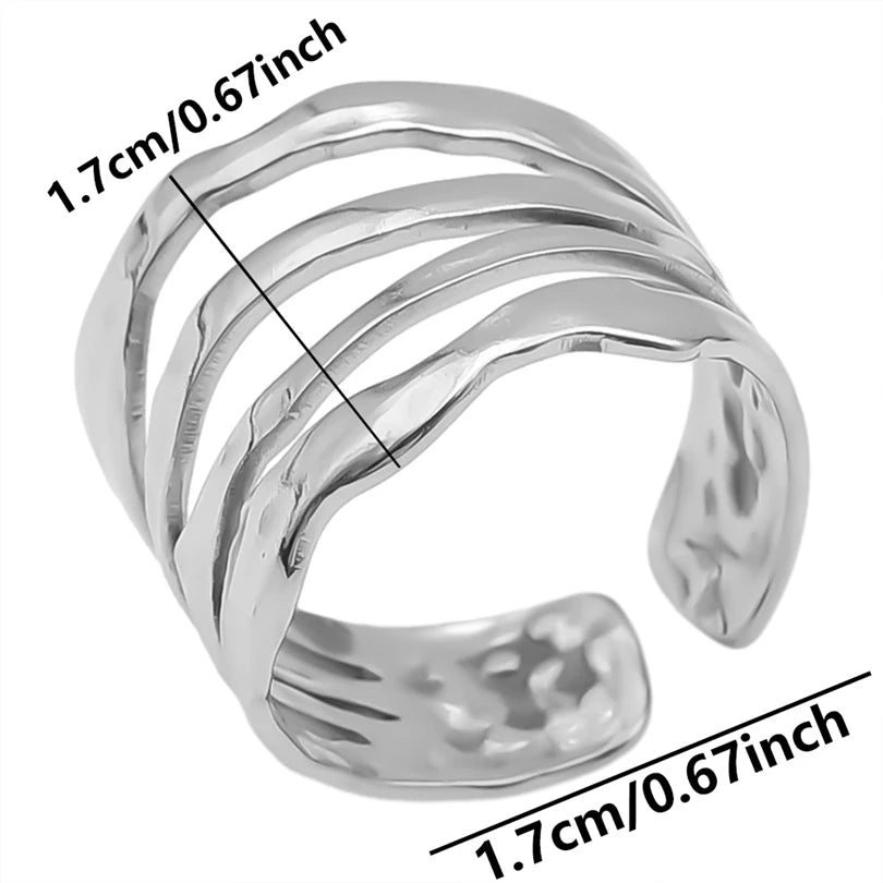 Stainless Steel Chunky Open Ring – Vintage Hollow Multi-Layer Design