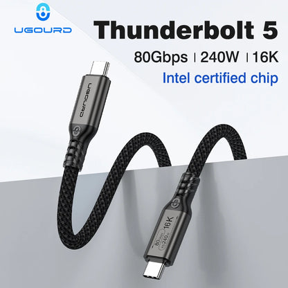UGOURD 80Gbps Thunderbolt 5 Cable Certified Chip USB-C Thunderbolt5 2m 0.3m 120Gbps 240W 16K for MacBook M.2 Hard Drive USB4-V2