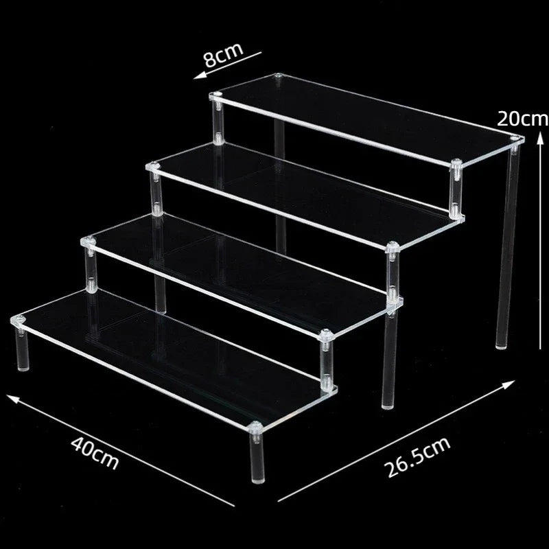 Black 1-5 Tier Acrylic Display Stand Clear Display Riser Rack for Cupcake Perfume Doll Décor Organizer Amiibo Funko POP Figures