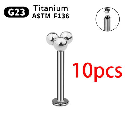 G23 Titanium Piercings Labret Stud Kit – 1/5/10pcs Lip, Nose, Eyebrow, and Cartilage Body Jewelry