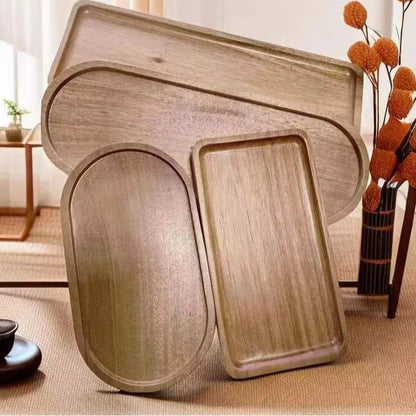 Wabi Sabi Style Acacia Wood Decorative Serving Platter Oval Natural Wood Tray for Home Tabletop Decoration Small Organizer