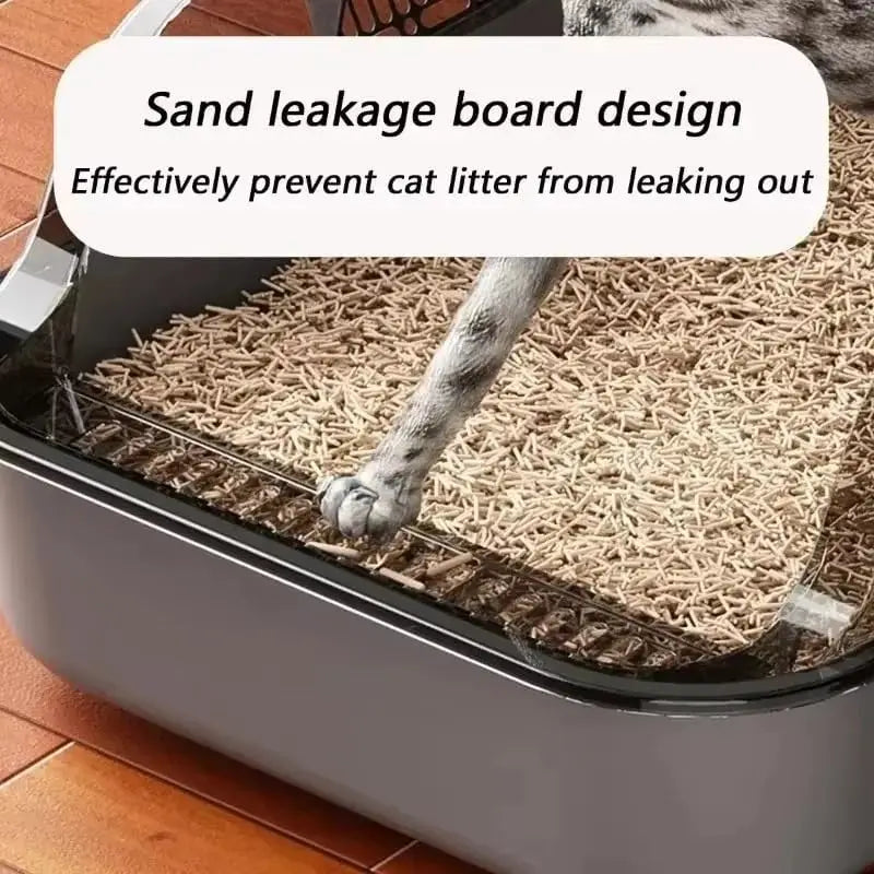 P Semi-Enclosed Cat Litter Box Splashproof Kitten Toilet Tray Pet Cleaning Basin with High Sides for Indoor Use