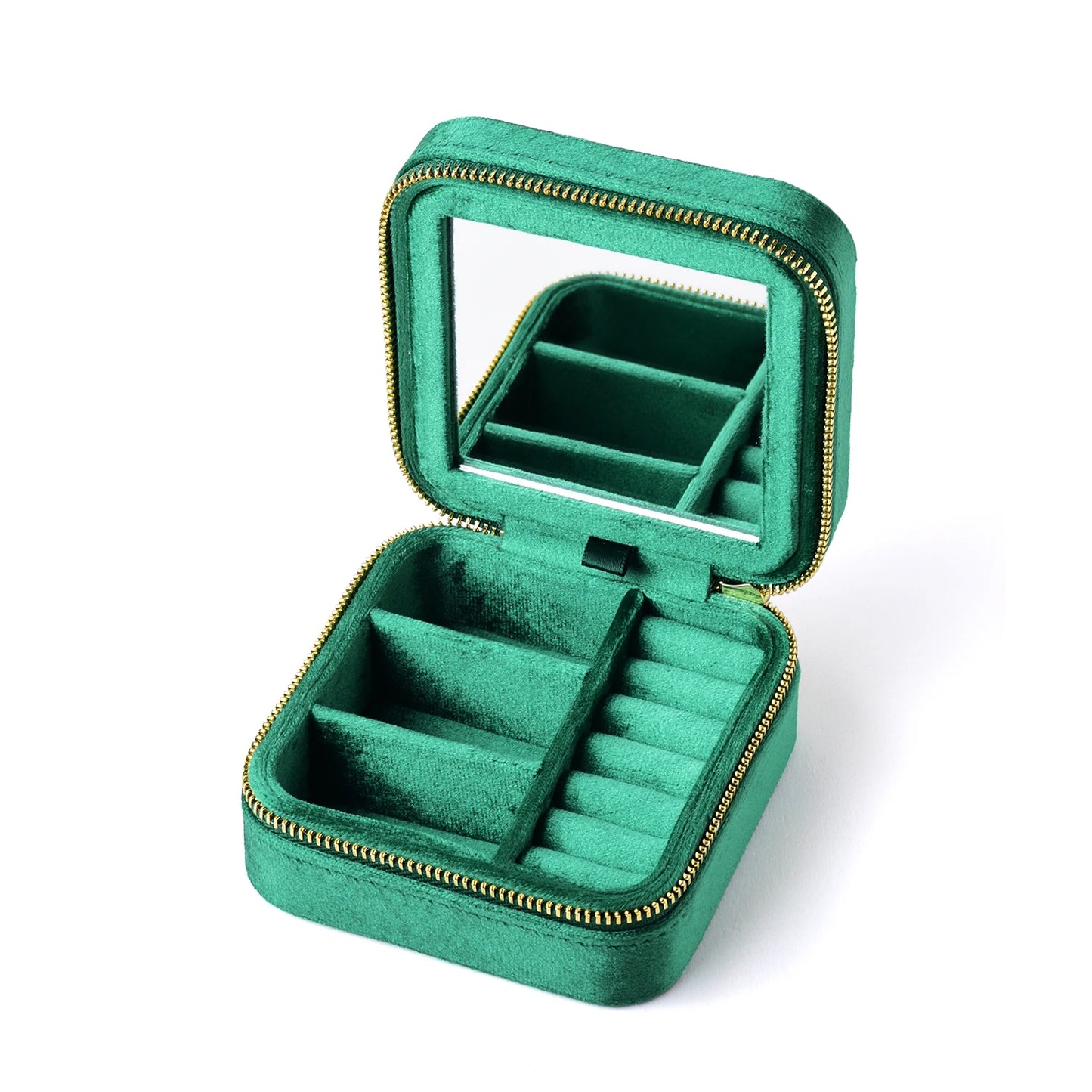 TAIMY Vintage Velvet Jewelry Box – Travel Organizer with Mirror (Retro Green)