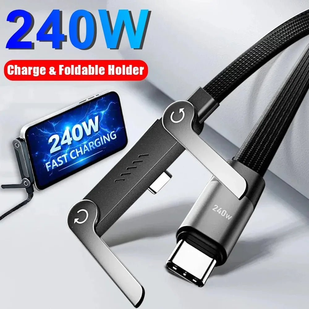 oozcc 240W Elbowed 180° Fast Charging Foldable Phone Holder,PD cable Nylon Data Sync, For iPhone 17, Samsung, Xiaomi, POCO, Tesl