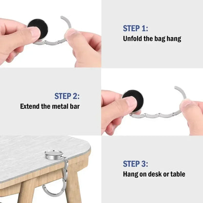 Stylish Round Bag Hook Foldable Purse Hanger for Tables Handbags Wallets Durable Portable Design Keeps Bags Clean Organized