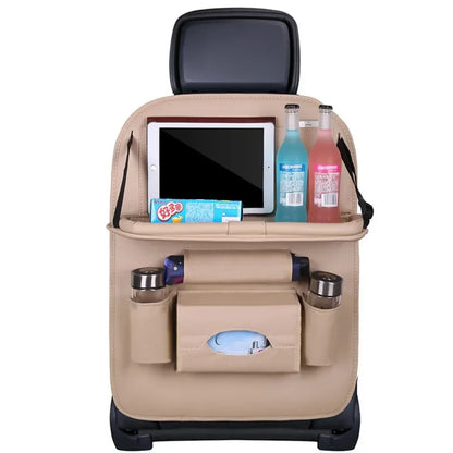 Car Back Seat Storage Holder Multi-Pocket Waterproof Organizer Large Capacit with Foldable Tray Cup/Tissue Holder Storage Pocket