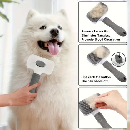 Easy-Clean Pet Grooming Brush, One-Click Hair Removal with Self-Cleaning Button – Special for Cats & Dogs, All Seasons Available