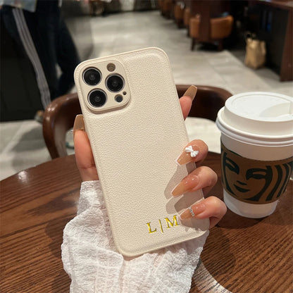 Personalised Customized Name Case For iPhone 17 16 15 14 13 12 11 Pro Max Initials Letters Leather Cover 13 15 16 17 Air Pro Max