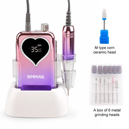SIMINAIL Professional Nail Drill Machine 35000RPM Portable Electric Nail File Rechargeable Manicure Machine Set Efile Bit Kit