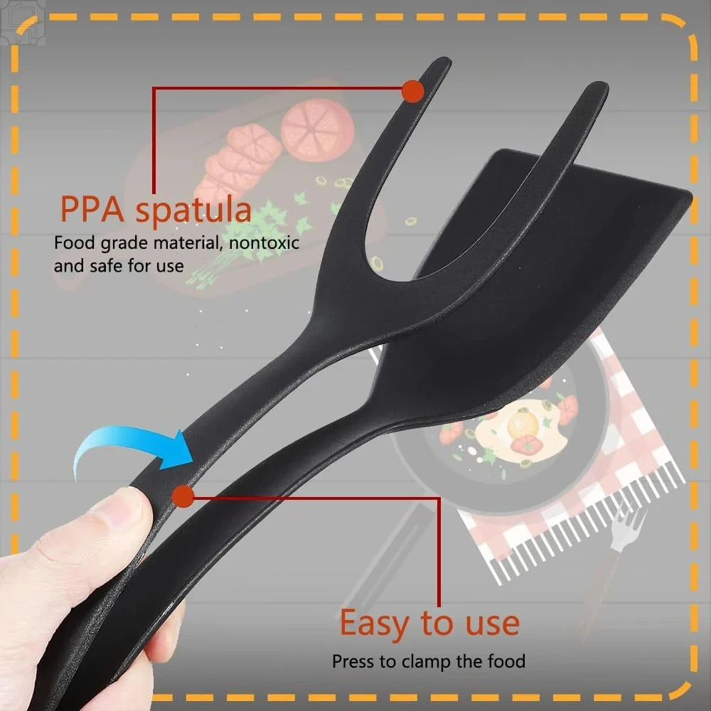 2 In 1 Flip Spatula Tongs Nylon Non Stick Kitchen Gadget Multifunctional EggPancake Fish Omelet French Toast Cooking Making Tool