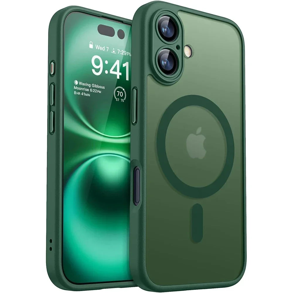 Magnetic Matte Translucent Armor Shockproof Case For iPhone 17 16 15 14 13 12 11 Pro Max Plus For Magsafe Wireless Charge Cover