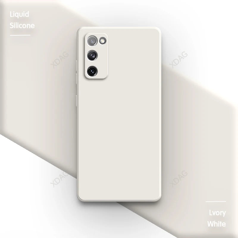 Straight Edge Housing for Samsung Galaxy S20 FE S20FE Plus Ultra 5G Plain Candy Color Soft Liquid Silicone Phone Case Back Cover