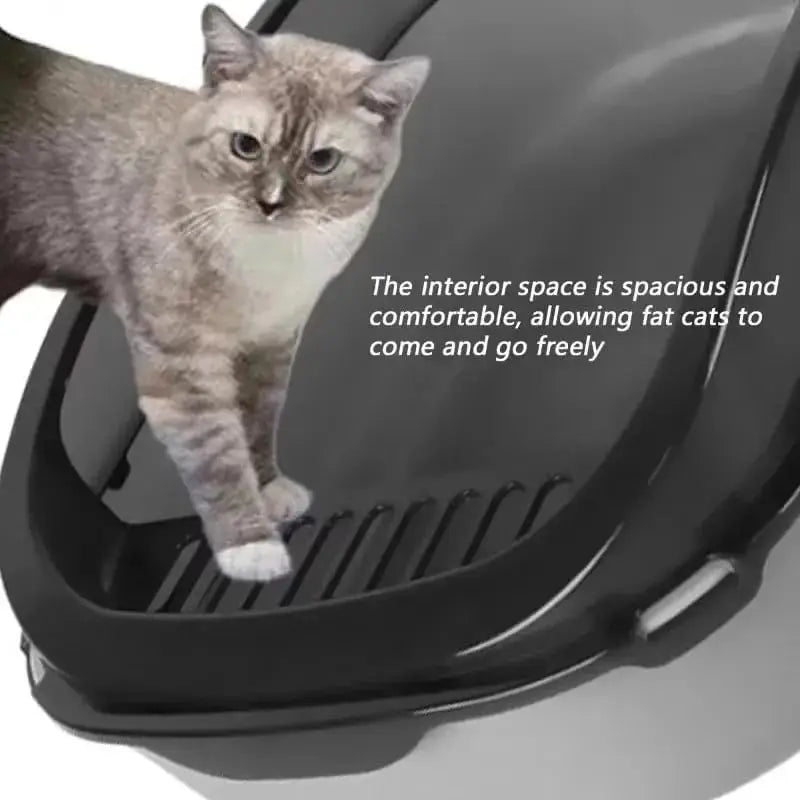 P Semi-Enclosed Cat Litter Box Splashproof Kitten Toilet Tray Pet Cleaning Basin with High Sides for Indoor Use
