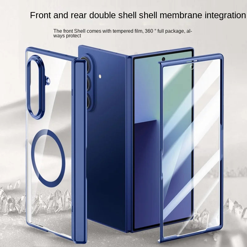For Samsung Galaxy Z Fold 7 electroplated magnetic case with integrated tempered glass front film anti-fingerprint phone case