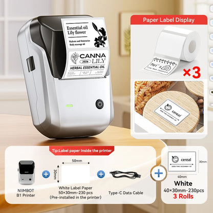 Portable Niimbot B1 Wireless Label Maker Adhesive Sticker Printer Labeling Machine DIY 20-50mm Labels for Office Home