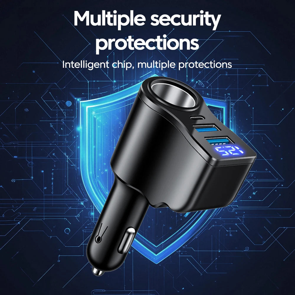 66W 4 Ports Digital Display Car Cigarette Lighter Power Adapter 3.1 A USB PD Car Phone Multifunctional Charger For iPhone Huawei