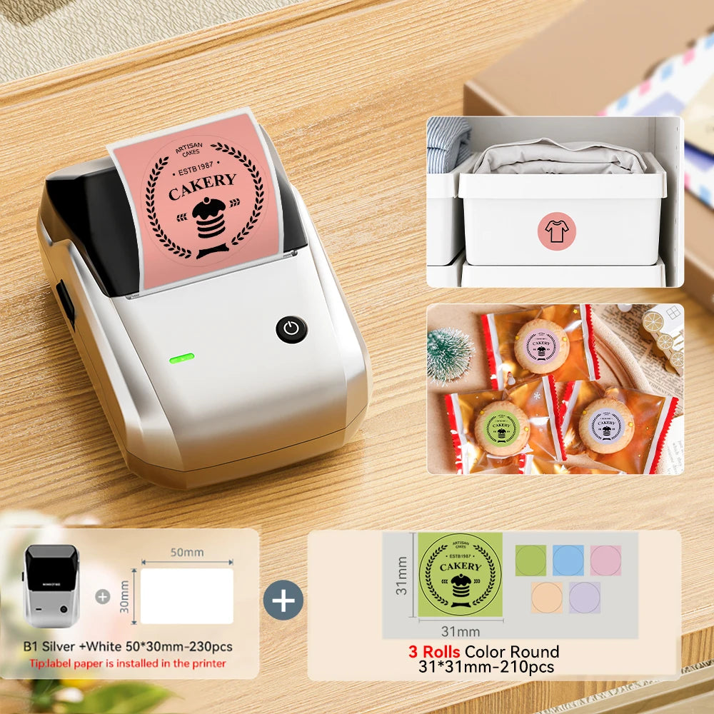 Niimbot B1 Wireless Thermal Label Printer Food Tag Barcode Price Small Business 20-50mm Print Width Label Machine for Home
