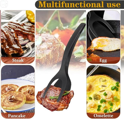 2 In 1 Flip Spatula Tongs Nylon Non Stick Kitchen Gadget Multifunctional EggPancake Fish Omelet French Toast Cooking Making Tool