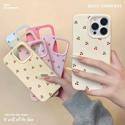 For iPhone 17 16 15 14 13 12 11 Pro Max Case Cute Cartoon Cherry Graphic Silicone Phone Cover For iPhone 15 16 Plus Soft Fundas