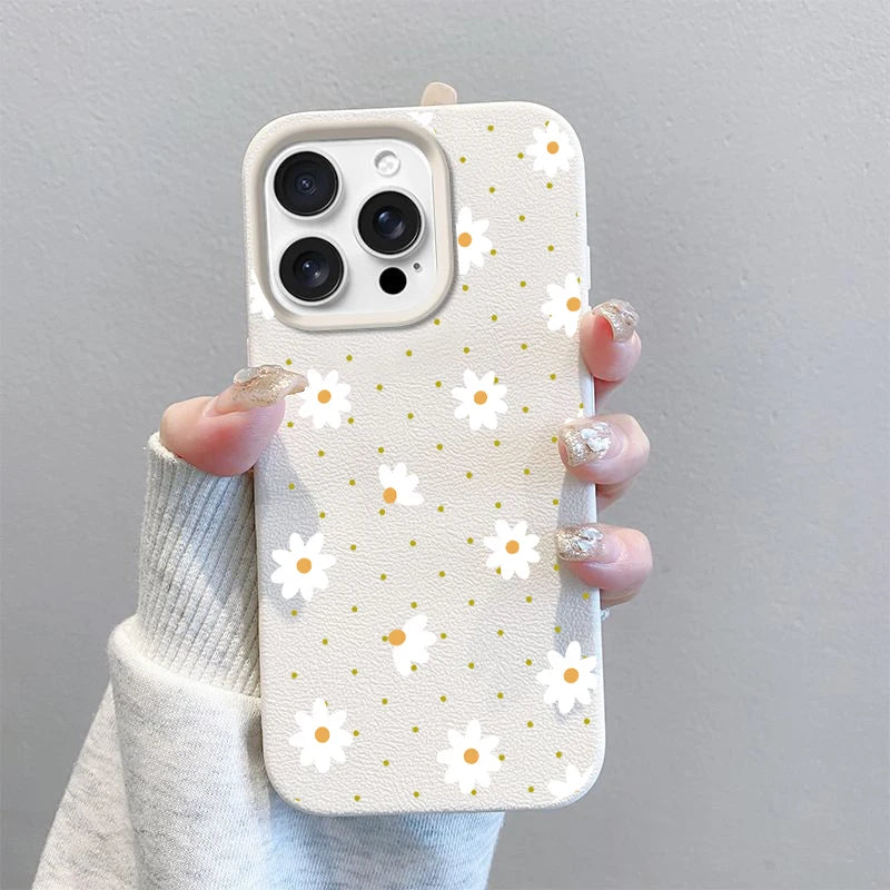 Phone Case For IPhone 17 Air 16E 11 12 14 13 15 16 17 Pro Max IPhone17 Cute Flowers Floral Love Heart Silicone Leather PU Cover