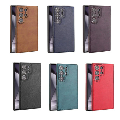 Luxury Vintage PU Leather Case for Samsung S26 Ultra S25 S24 Plus S23 S22 S26Ultra Slim Camera Shockproof Soft Bumper Back Cover