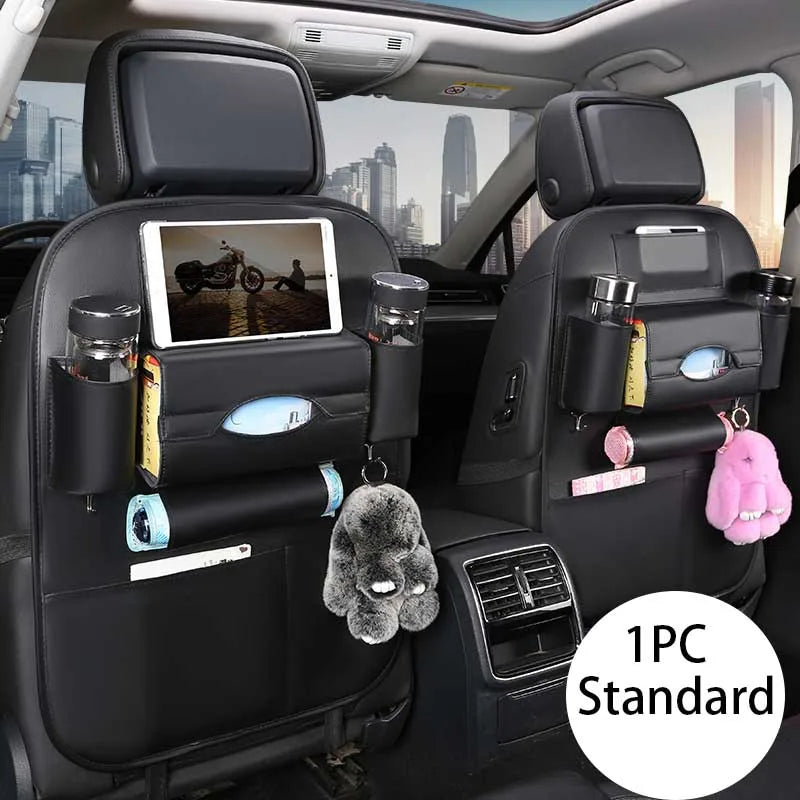 Car Back Seat Storage Holder Multi-Pocket Waterproof Organizer Large Capacit with Foldable Tray Cup/Tissue Holder Storage Pocket