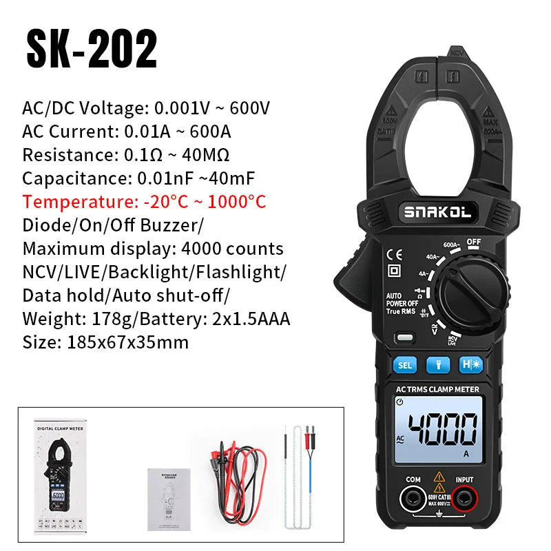 SNAKOL AC DC Current Clamp Meter 600A Digital Ammeter Pliers True RMS Multimeter Professional Electrical Multitester Tool