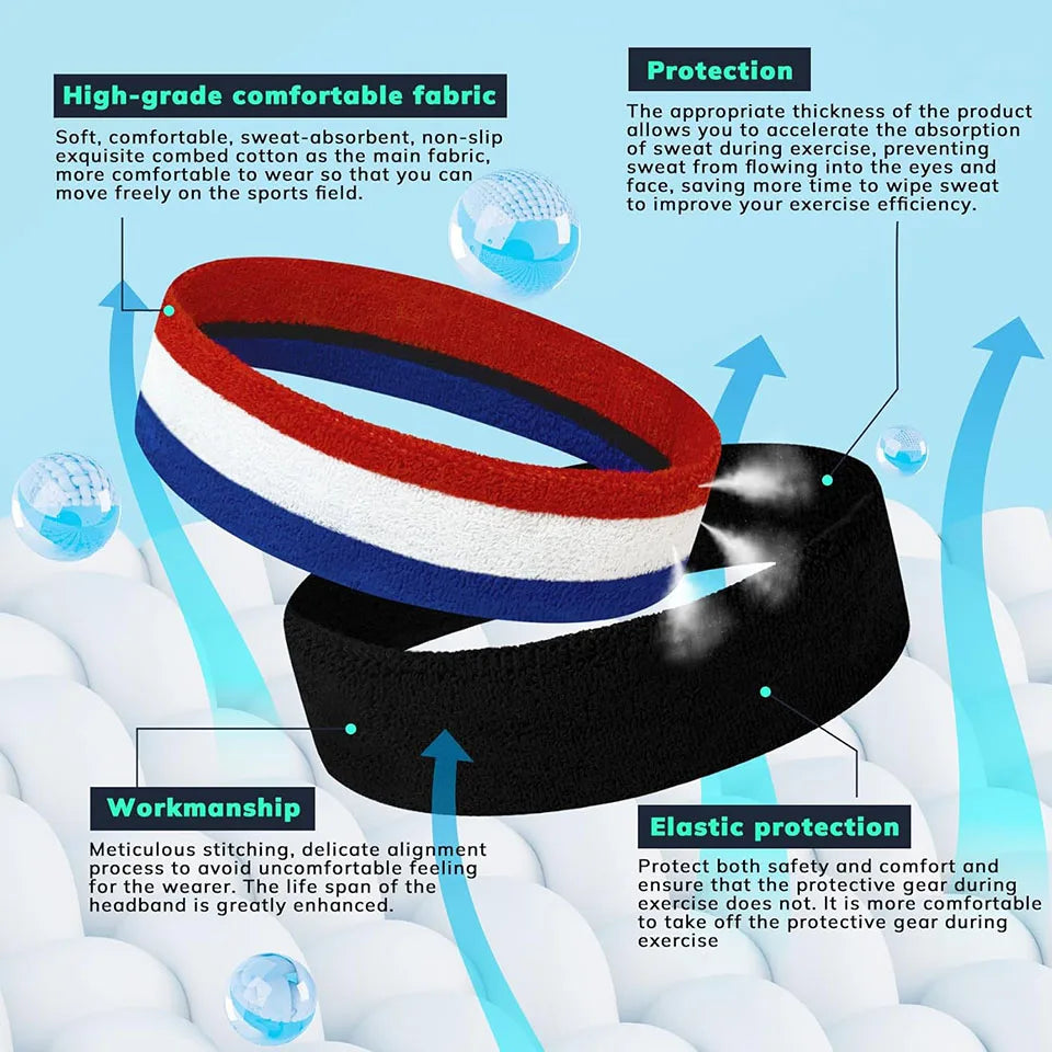 AOLIKES 1PCS Sweatbands Sports Headband - Terry Cloth Moisture-Wicking Sports Towel Headband for Tennis,Basketball,Running,Gym