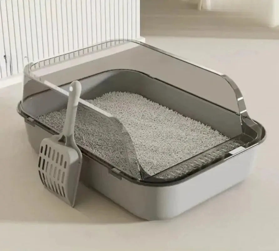 P Semi-Enclosed Cat Litter Box Splashproof Kitten Toilet Tray Pet Cleaning Basin with High Sides for Indoor Use