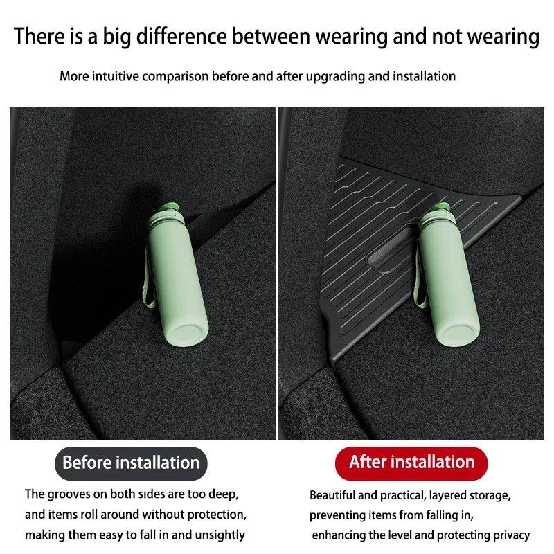 For Tesla Model Y Juniper 2026 2025 Trunk Side Storage Box Rear Trunk Organizer Flocking Mat Partition Anti-dirty Accessories