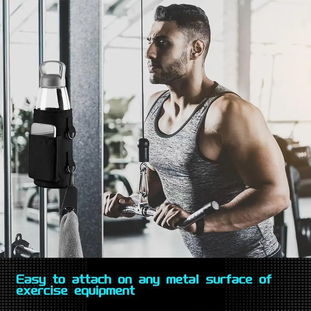 Magnetic Gym Water Bag,Water Bottle Tumbler Carrier Holder With Phone Pockets & Shoulder Strap,Sports Magnet Water Bottle Sleeve