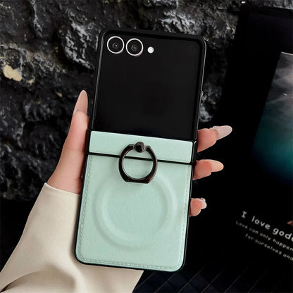 360 Rotating Magnetic Ring Holder Phone Case For Samsung Z Flip 7 6 5 4 3 Flip6 Flip5 Flip4 Flip3 5G PU Leather Back Cover
