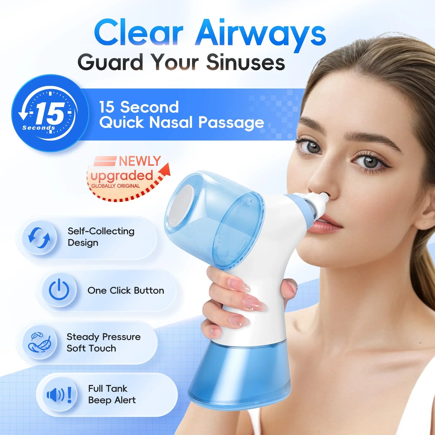 Nasal Irrigation System Sinus Rinse Machine with Water Tank & Waste Collection Tank - Nose Cleaner for Sinus,Allergy Relief