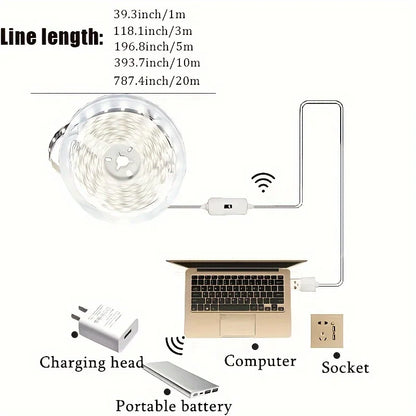 USB 60 LED Strip Lights DC 5V Smart Dimmer Gesture Sensor Switch Control Backlight Tape TV Lamp LED Lights for Room Home Decor