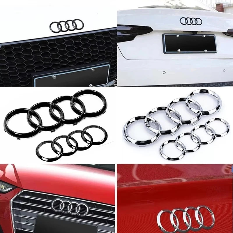 For Audi A3 A4 A5 A6 A7 Q2 Q3 Q5 Q8 TT ABS Black Hood Front Bonnet Grill Rear Trunk Emblem Logo Badge Sticker Decal  4 Ring Logo